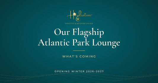 Hidration logo with text Our Flagship Atlantic Park Lounge, What's Coming, Opening Winter 2026-2027 on teal