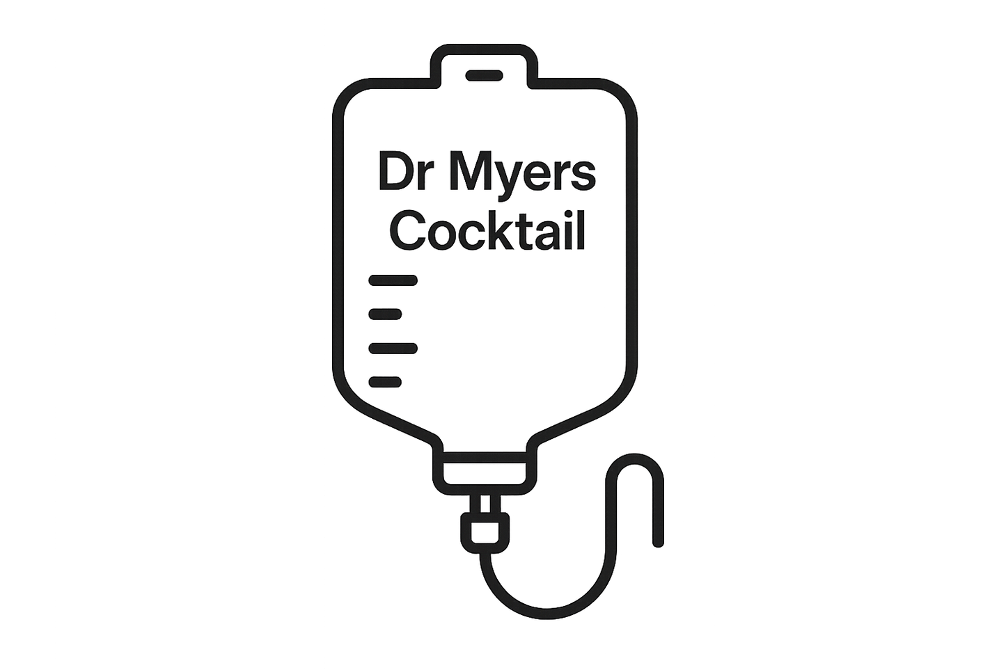 Create an icon for an intravenous bag with the words: Dr Myers Cocktail on it