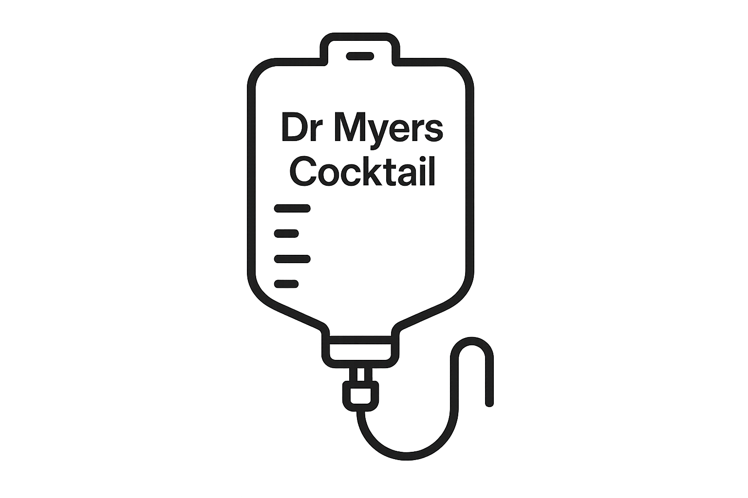 Create an icon for an intravenous bag with the words: Dr Myers Cocktail on it
