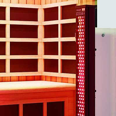 Integrated red light therapy panel inside the HaloSauna