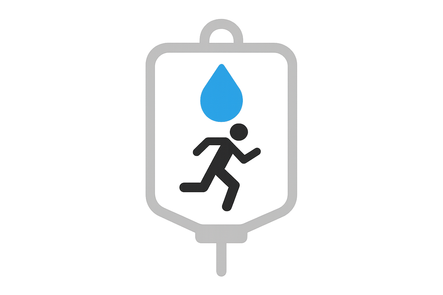 Put the stickfigure of the man running under the blue water drop