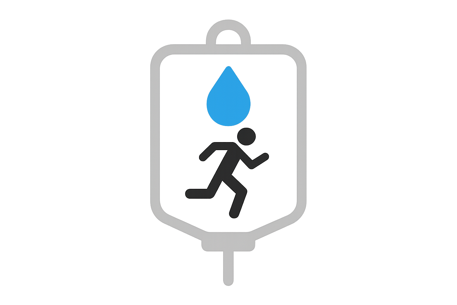 Put the stickfigure of the man running under the blue water drop