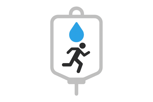 Put the stickfigure of the man running under the blue water drop