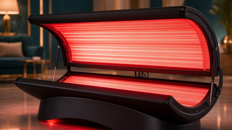 Close view of a red LED light therapy panel